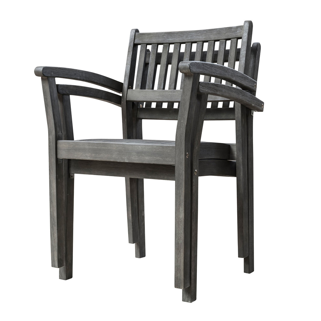 Renaissance Outdoor Patio Hand Scraped Wood Stacking Armchair Set Of 2 Teak Solid Wood