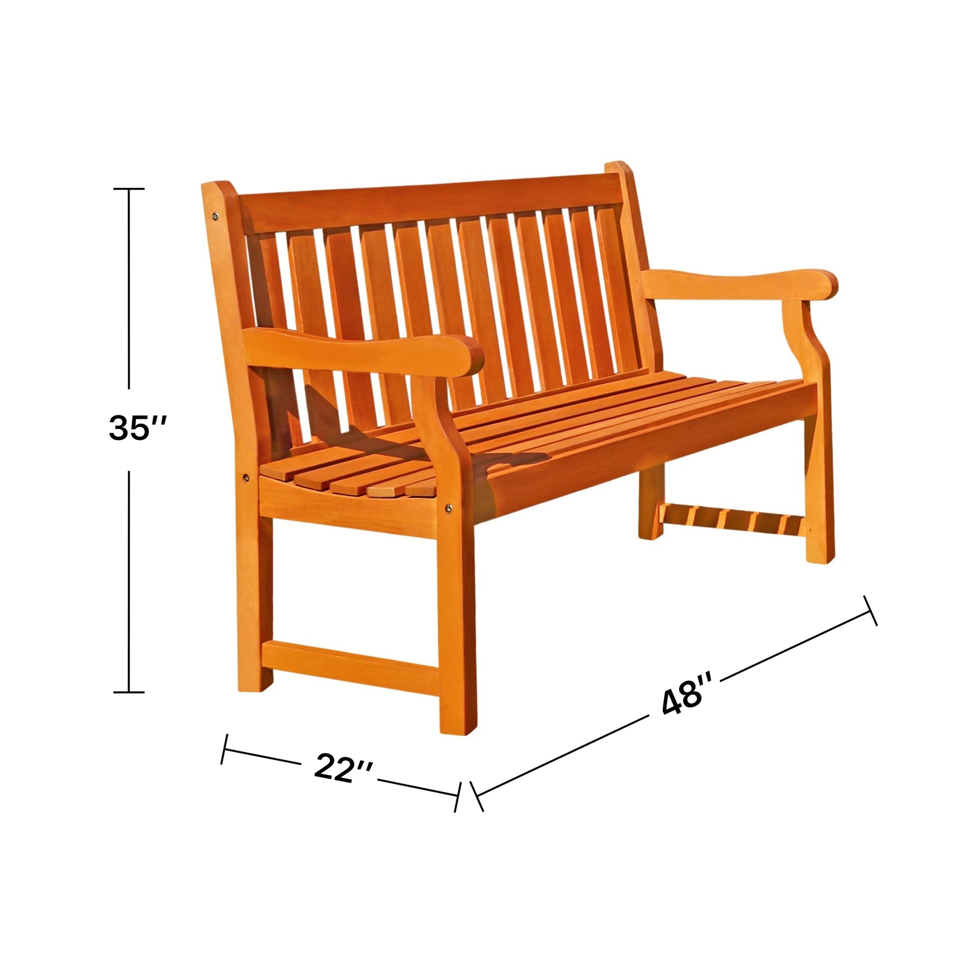 Malibu Outdoor Patio 4 Foot Wood Garden Bench Teak Solid Wood