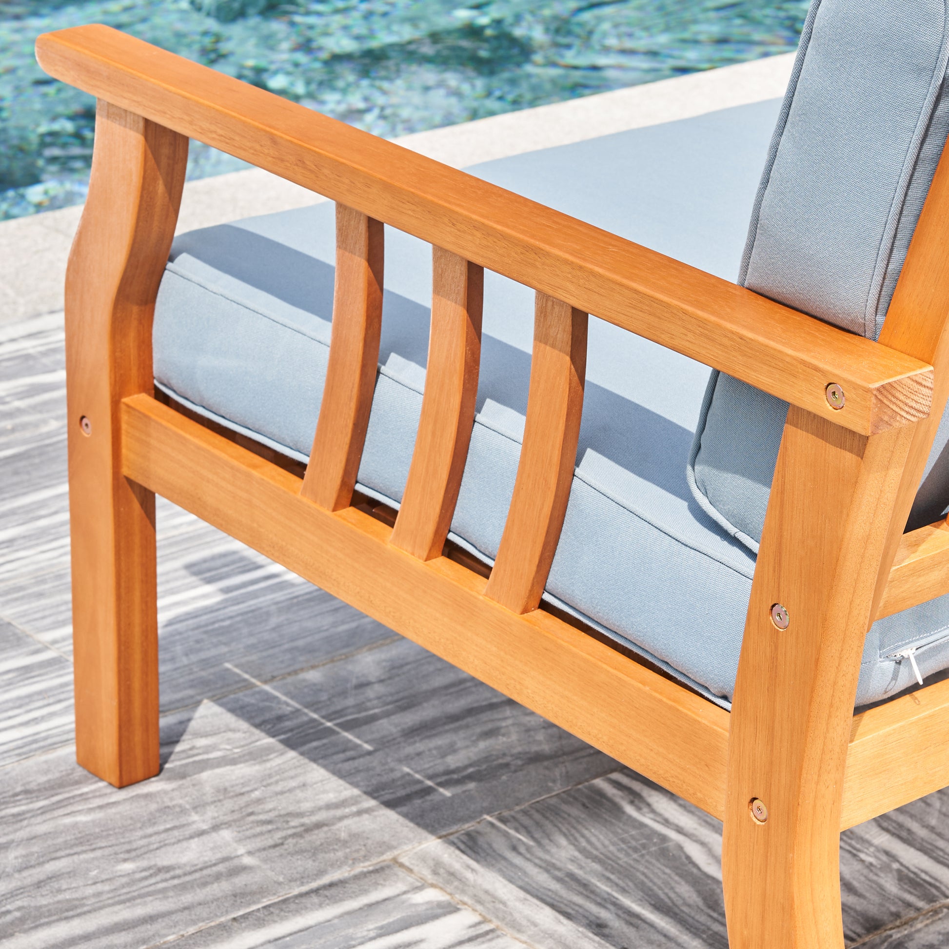 Kapalua Honey Nautical Curve Eucalyptus Wooden Outdoor Sofa Chair With Cushion Teak Solid Wood