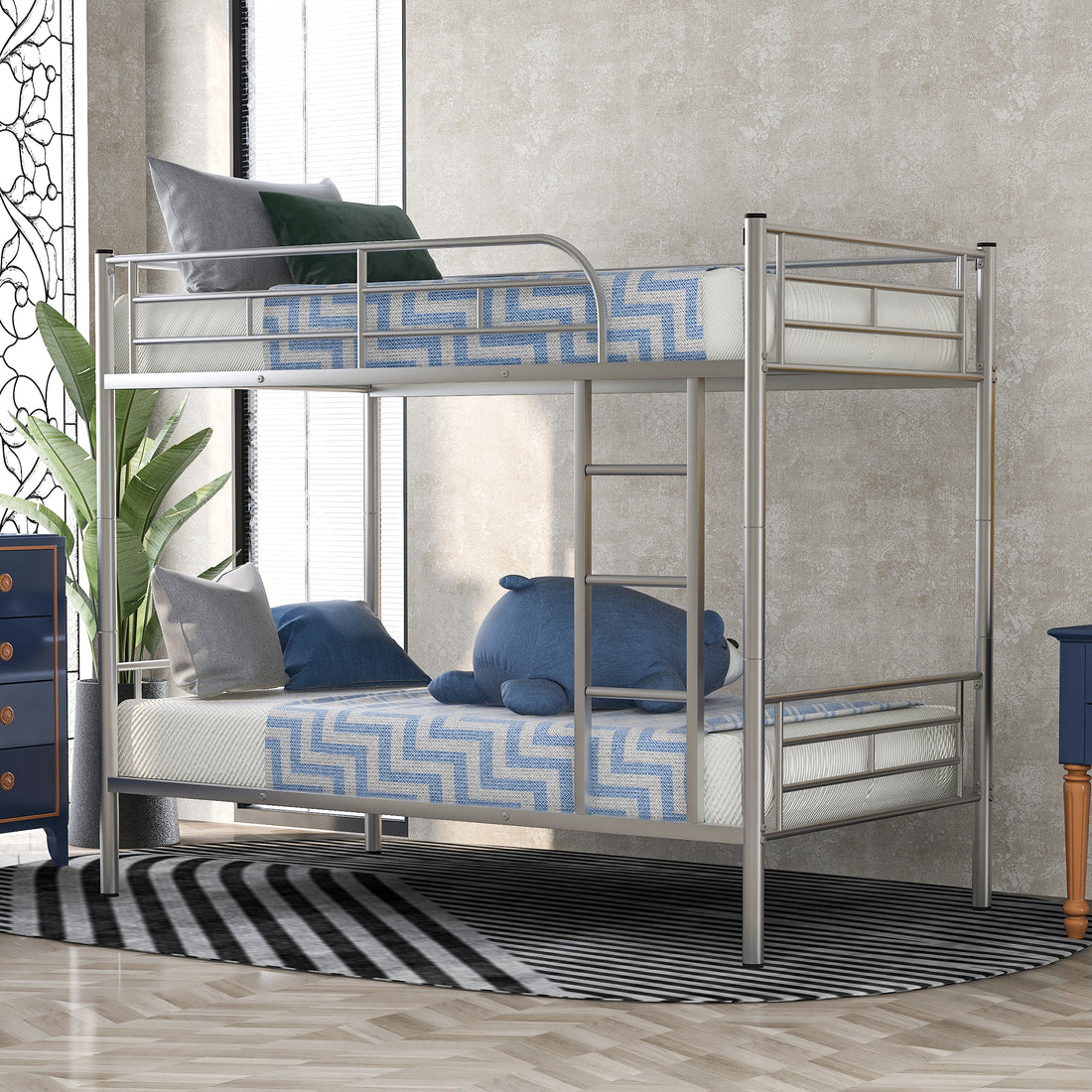 Twin Over Twin Metal Bunk Bed Silver Old Sku: Mf189201Naa Silver Metal Metal