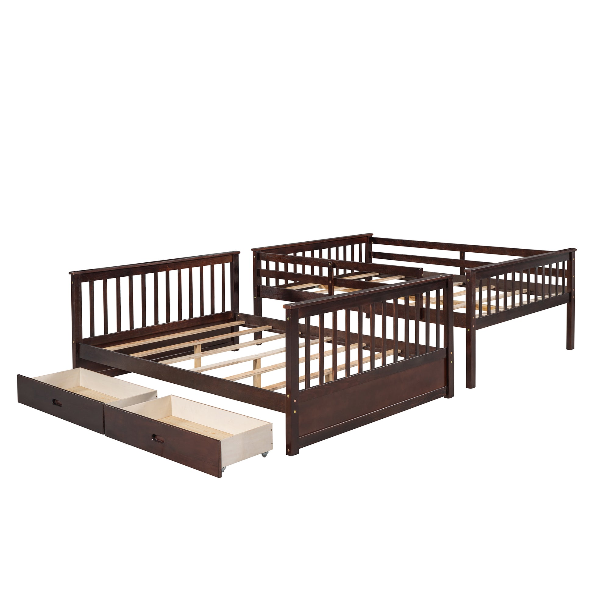 Full Over Full Bunk Bed With Ladders And Two Storage Drawers Espresso Old Sku:Lt000365Aap Espresso Solid Wood