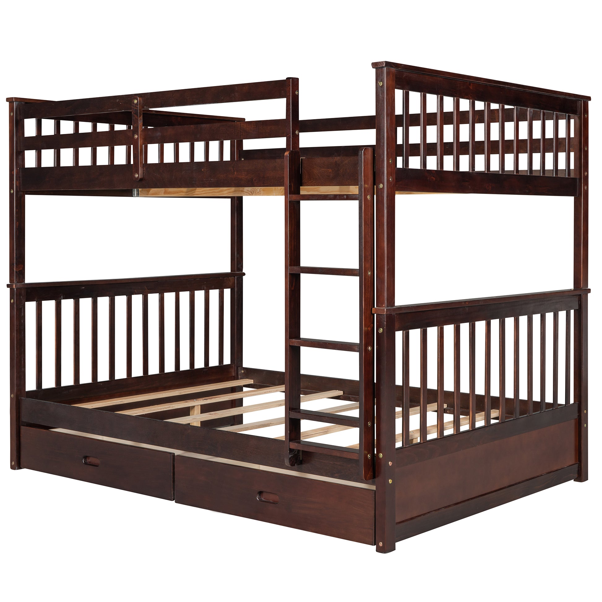 Full Over Full Bunk Bed With Ladders And Two Storage Drawers Espresso Old Sku:Lt000365Aap Espresso Solid Wood
