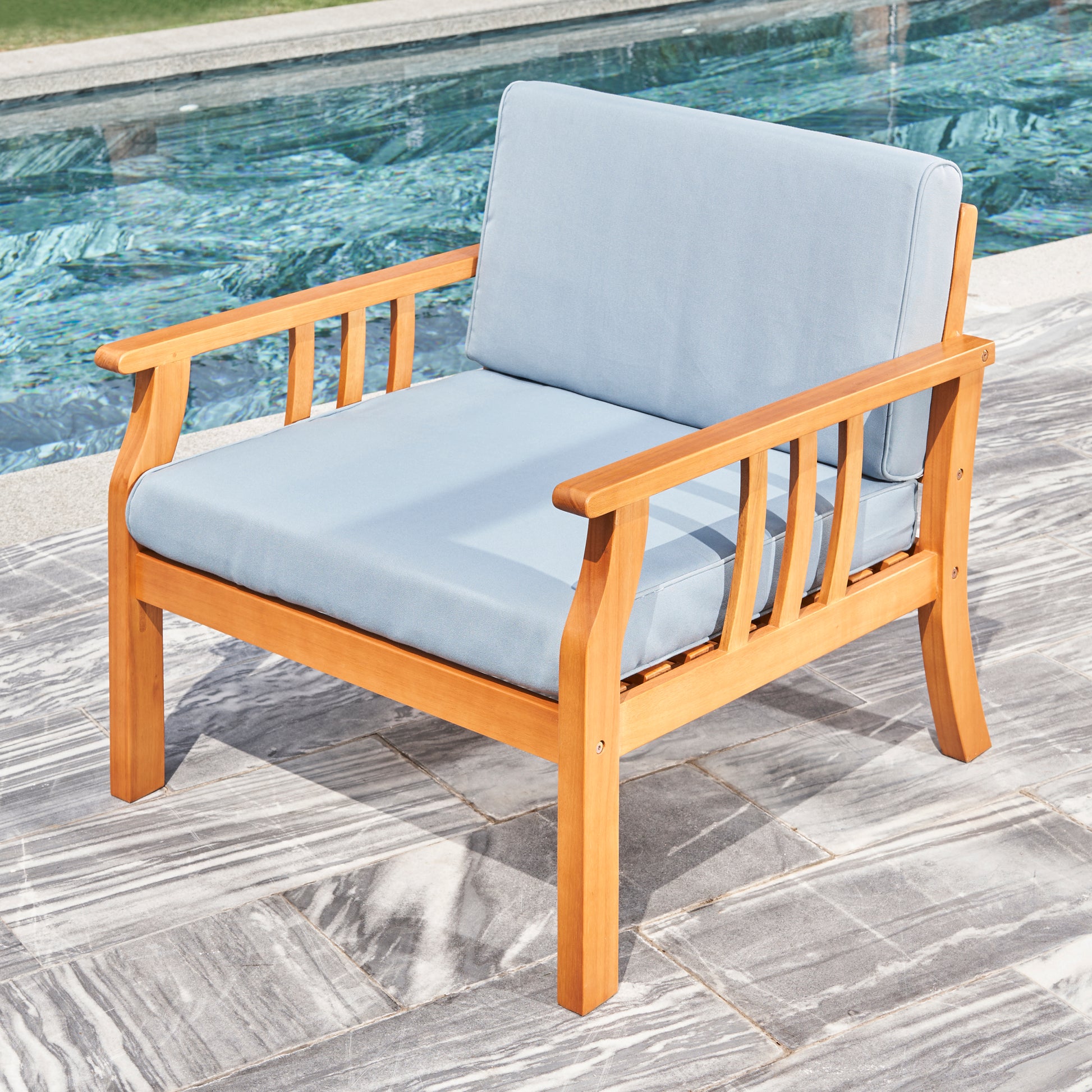 Kapalua Honey Nautical Curve Eucalyptus Wooden Outdoor Sofa Chair With Cushion Teak Solid Wood