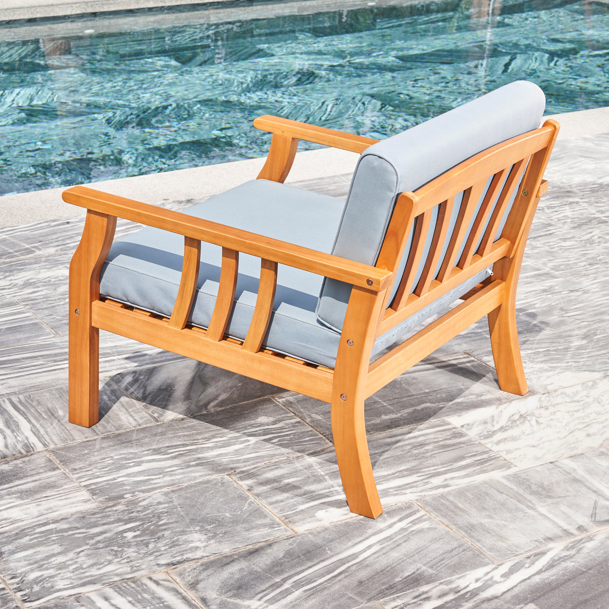 Kapalua Honey Nautical Curve Eucalyptus Wooden Outdoor Sofa Chair With Cushion Teak Solid Wood