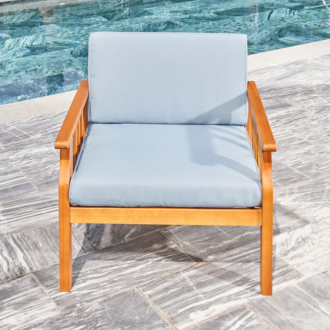 Kapalua Honey Nautical Curve Eucalyptus Wooden Outdoor Sofa Chair With Cushion Teak Solid Wood