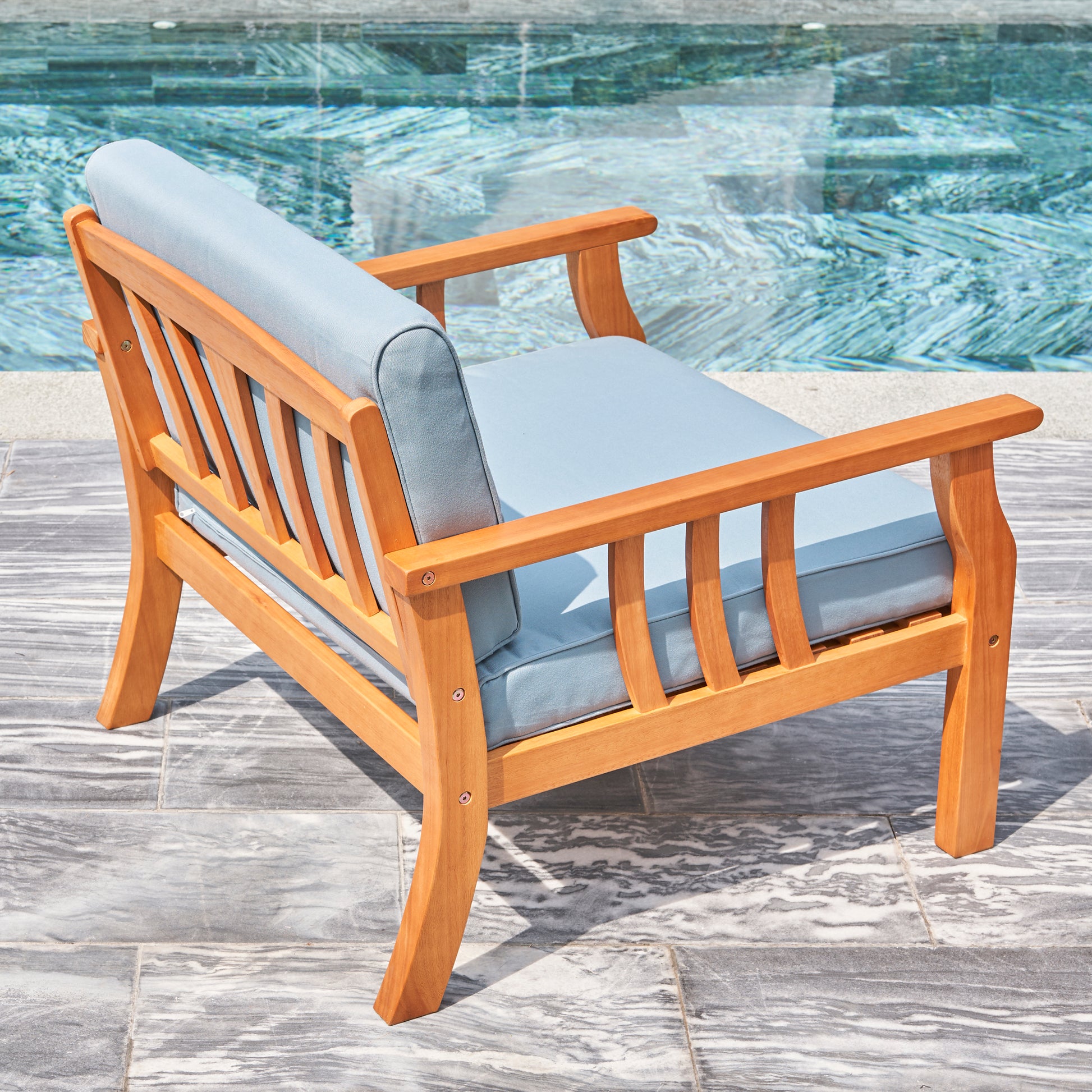 Kapalua Honey Nautical Curve Eucalyptus Wooden Outdoor Sofa Chair With Cushion Teak Solid Wood