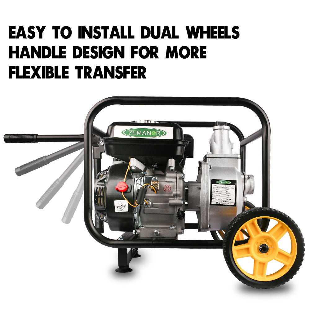 Zemanor Gas Water Pump 6.5Hp Transfer 2" Irrigation Fire Fighting Hi Flow Black Steel