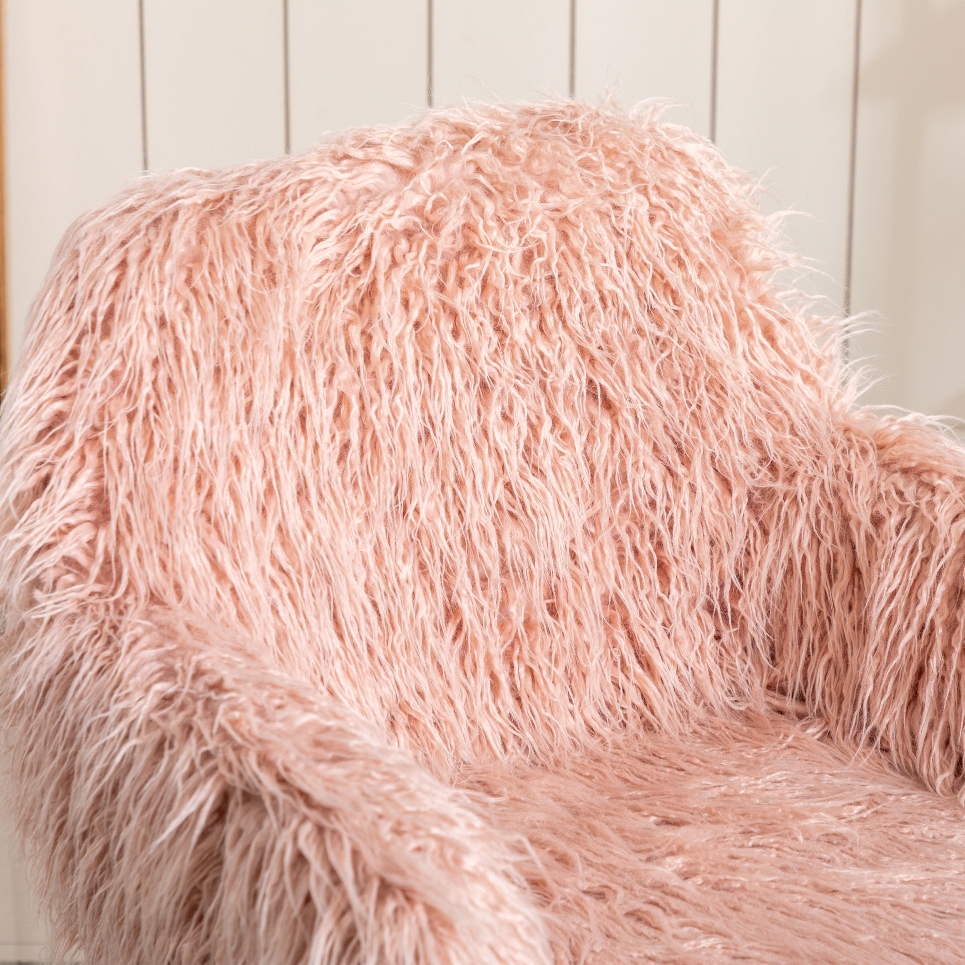 Hengming Modern Faux Fur Home Office Chair, Fluffy Chair For Girls, Makeup Vanity Chair Pink Steel