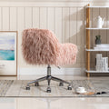 Hengming Modern Faux Fur Home Office Chair, Fluffy Chair For Girls, Makeup Vanity Chair Pink Steel