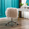 Hengming Modern Faux Fur Home Office Chair, Fluffy Chair For Girls, Makeup Vanity Chair White Faux Fur