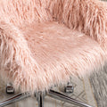 Hengming Modern Faux Fur Home Office Chair, Fluffy Chair For Girls, Makeup Vanity Chair Pink Steel