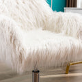 Hengming Modern Faux Fur Home Office Chair, Fluffy Chair For Girls, Makeup Vanity Chair White Faux Fur