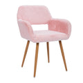 Hengming Dining Chairs With Faux Fur, Mid Century Side Chairs With Solid Painting Steel Leg For Dining Room Pink Faux Fur