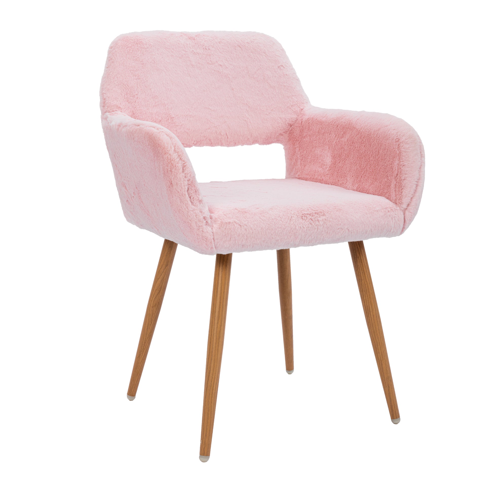 Hengming Dining Chairs With Faux Fur, Mid Century Side Chairs With Solid Painting Steel Leg For Dining Room Pink Faux Fur