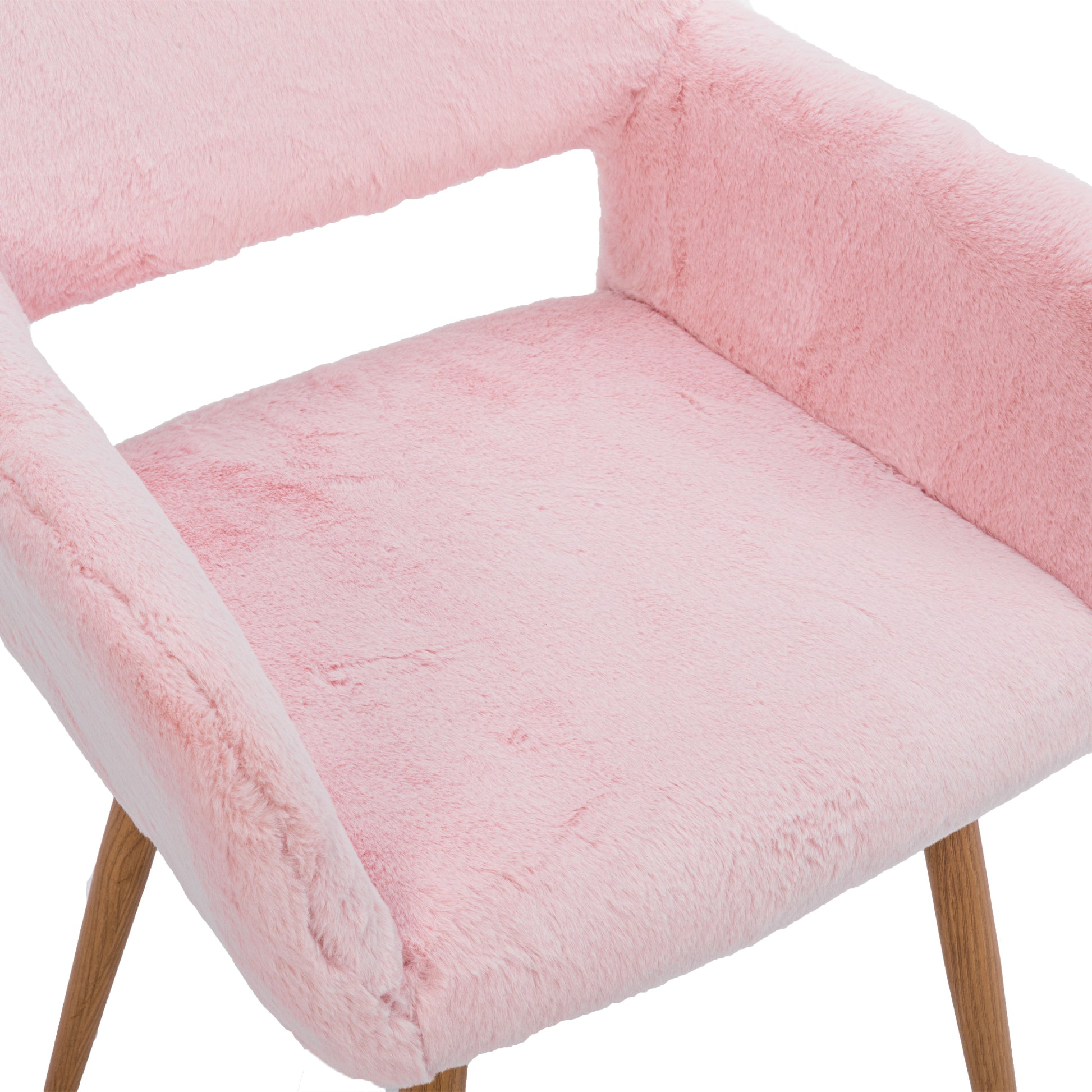 Hengming Dining Chairs With Faux Fur, Mid Century Side Chairs With Solid Painting Steel Leg For Dining Room Pink Faux Fur