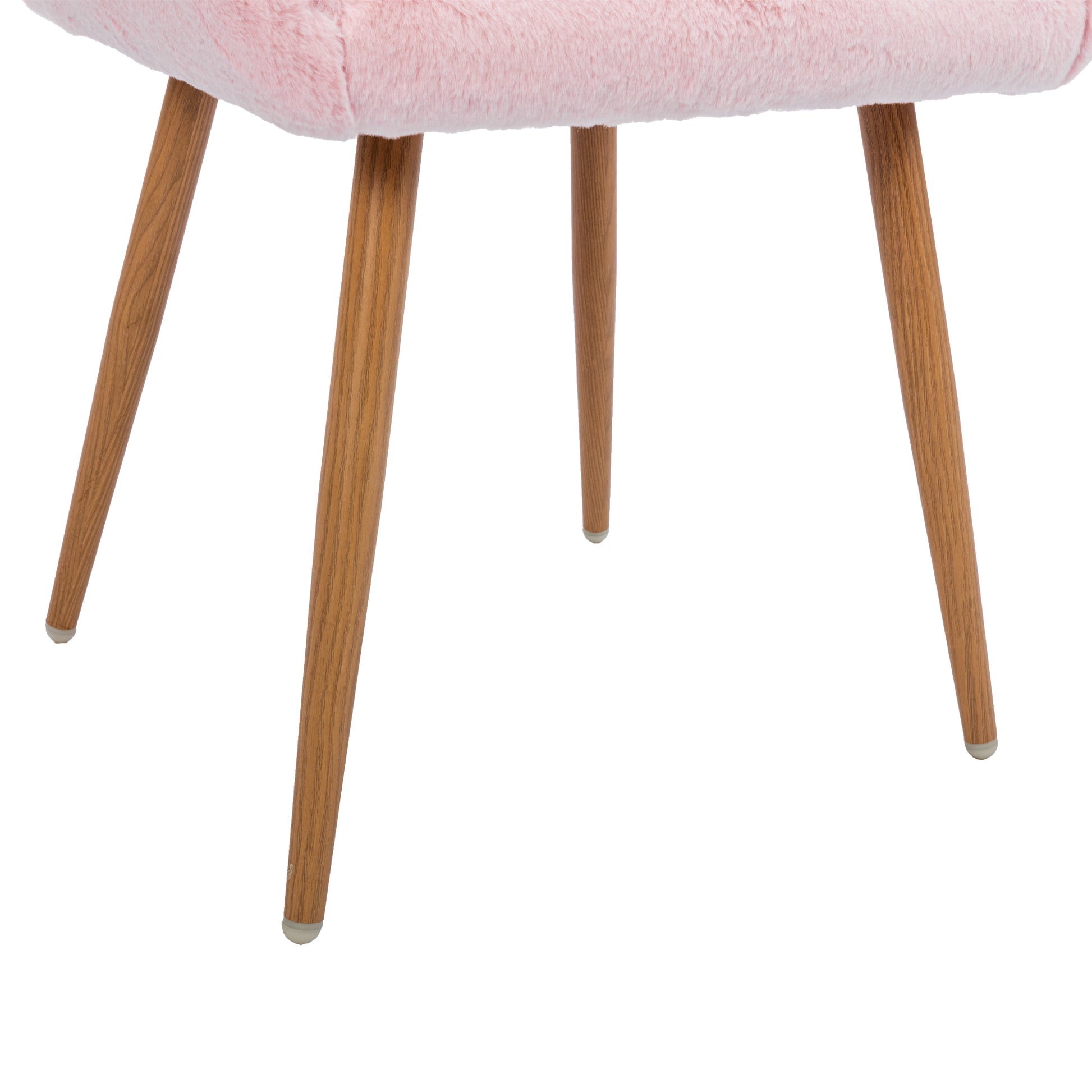 Hengming Dining Chairs With Faux Fur, Mid Century Side Chairs With Solid Painting Steel Leg For Dining Room Pink Faux Fur