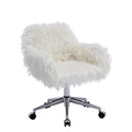 Hengming Modern Faux Fur Home Office Chair, Fluffy Chair For Girls, Makeup Vanity Chair White Faux Fur