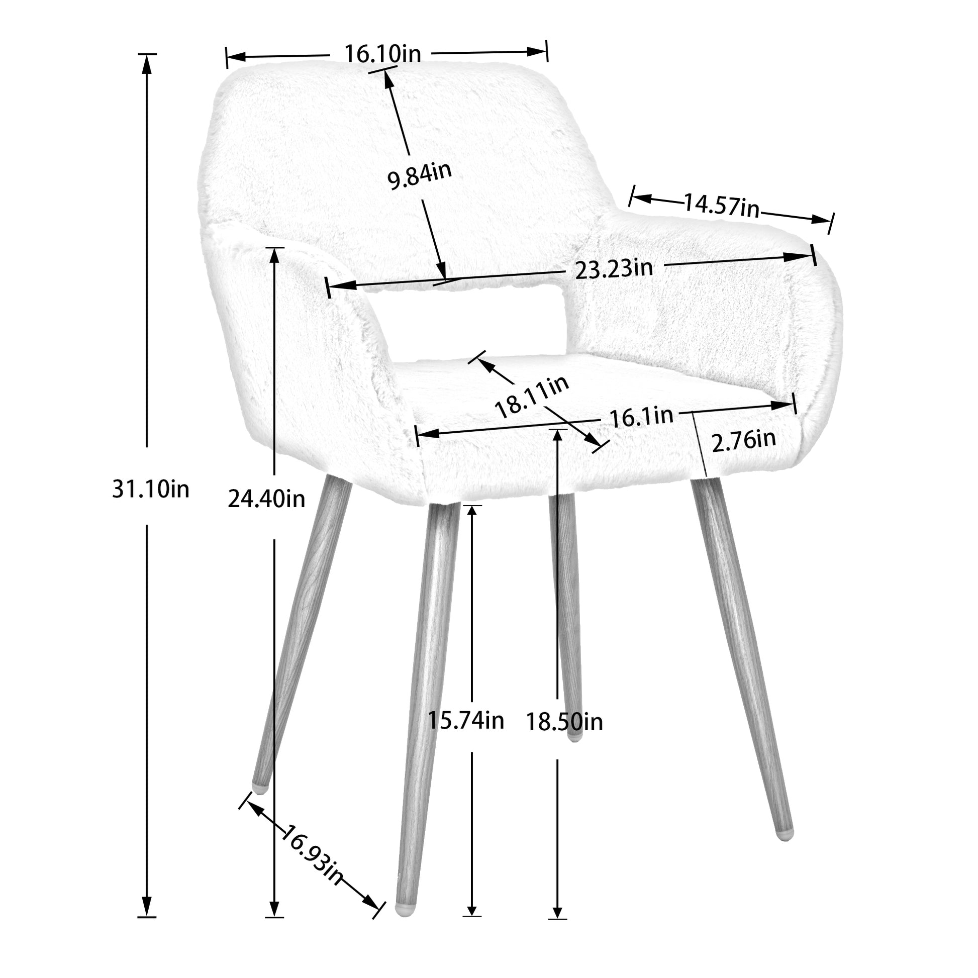 Hengming Dining Chairs With Faux Fur, Mid Century Side Chairs With Solid Painting Steel Leg For Dining Room Pink Faux Fur