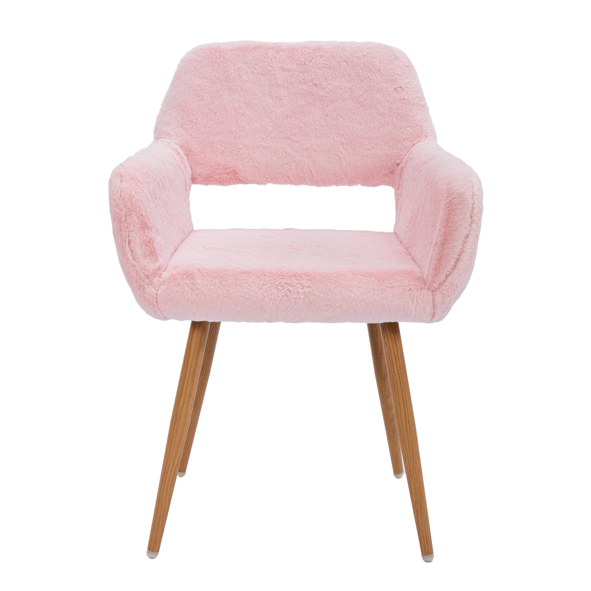 Hengming Dining Chairs With Faux Fur, Mid Century Side Chairs With Solid Painting Steel Leg For Dining Room Pink Faux Fur