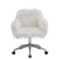 Hengming Modern Faux Fur Home Office Chair, Fluffy Chair For Girls, Makeup Vanity Chair White Faux Fur