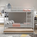 Twin Over Twin Metal Bunk Bed With Trundle,Can Be Divided Into Two Beds,No Box Spring Needed ,White Old Sku: Mf194806Aak White Metal