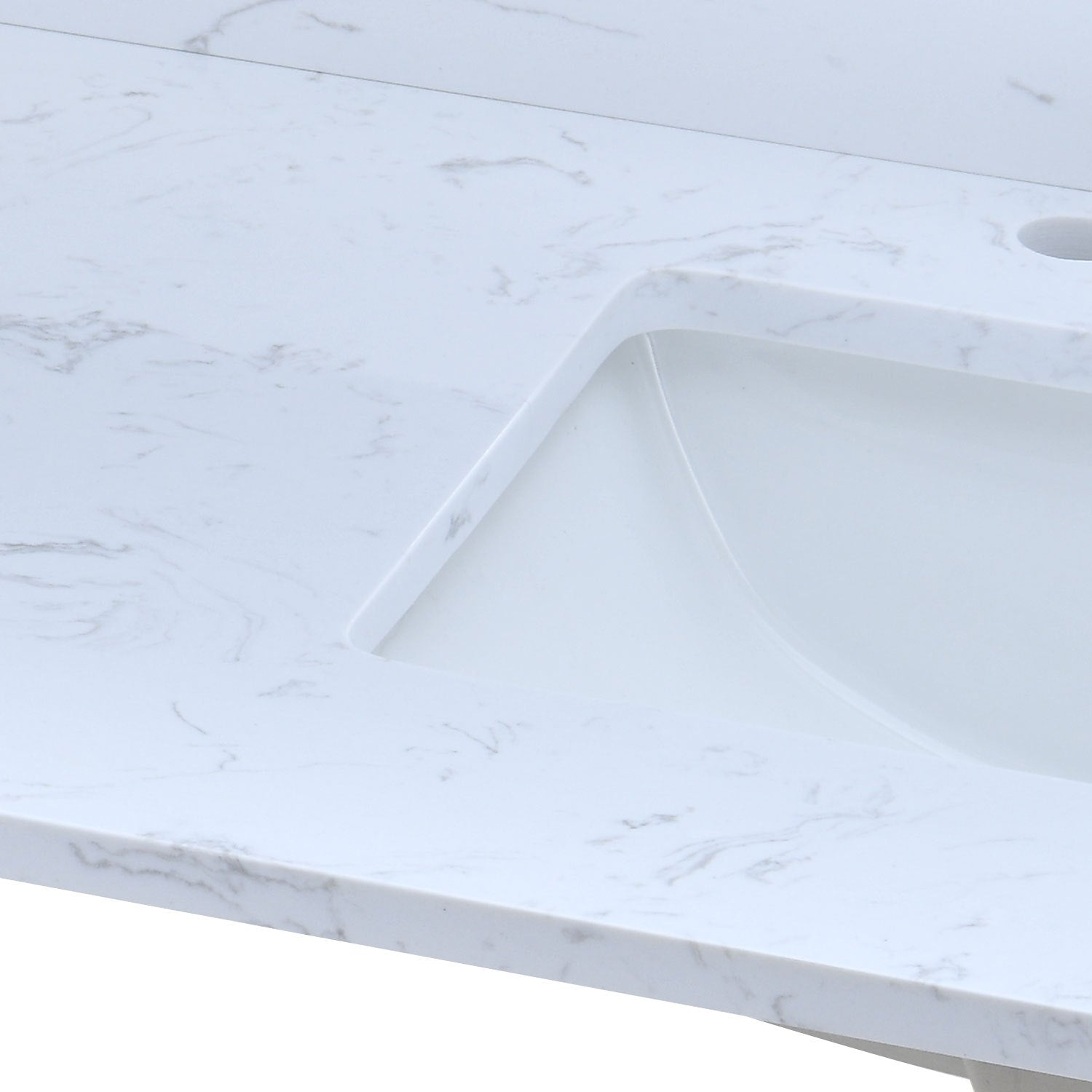 60 Inch Engineered Marble Vanity Top With Rectangular Double Basins White Marble