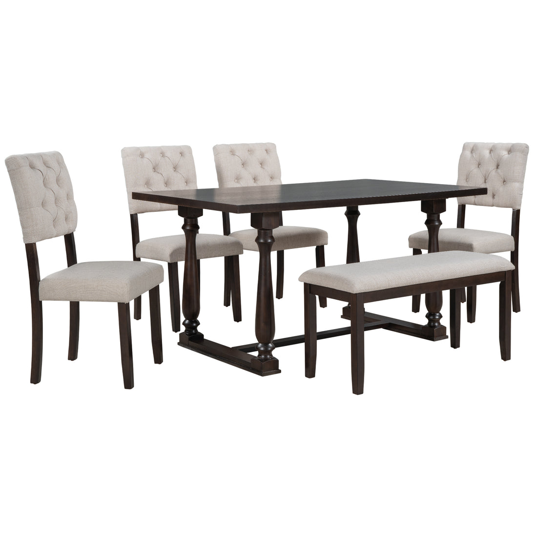 6 Piece Dining Table And Chair Set With Special Shaped Legs And Foam Covered Seat Backs&Cushions For Dining Room Espresso Espresso Solid Wood