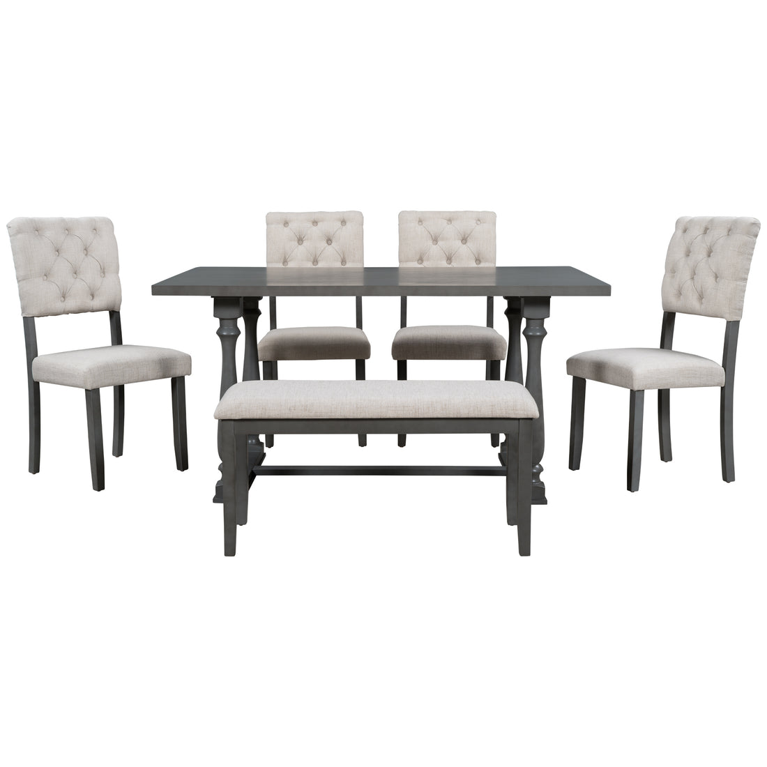 6 Piece Dining Table And Chair Set With Special Shaped Legs And Foam Covered Seat Backs&Cushions For Dining Room Gary Gray Solid Wood