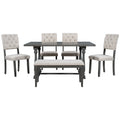 6 Piece Dining Table And Chair Set With Special Shaped Legs And Foam Covered Seat Backs&Cushions For Dining Room Gary Gray Solid Wood