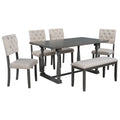 6 Piece Dining Table And Chair Set With Special Shaped Legs And Foam Covered Seat Backs&Cushions For Dining Room Gary Gray Solid Wood