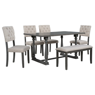 6 Piece Dining Table And Chair Set With Special Shaped Legs And Foam Covered Seat Backs&Cushions For Dining Room Gary Gray Solid Wood