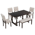 6 Piece Dining Table And Chair Set With Special Shaped Legs And Foam Covered Seat Backs&Cushions For Dining Room Espresso Espresso Solid Wood