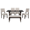 6 Piece Dining Table And Chair Set With Special Shaped Legs And Foam Covered Seat Backs&Cushions For Dining Room Espresso Espresso Solid Wood