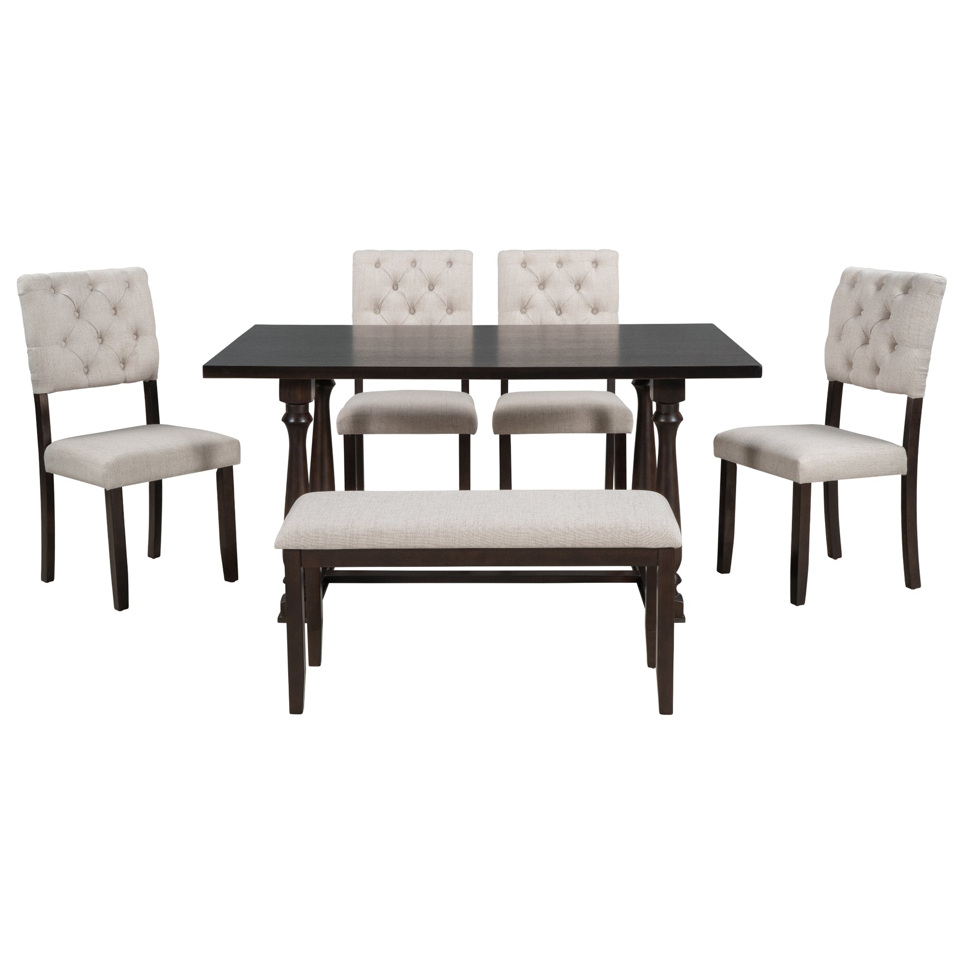 6 Piece Dining Table And Chair Set With Special Shaped Legs And Foam Covered Seat Backs&Cushions For Dining Room Espresso Espresso Solid Wood