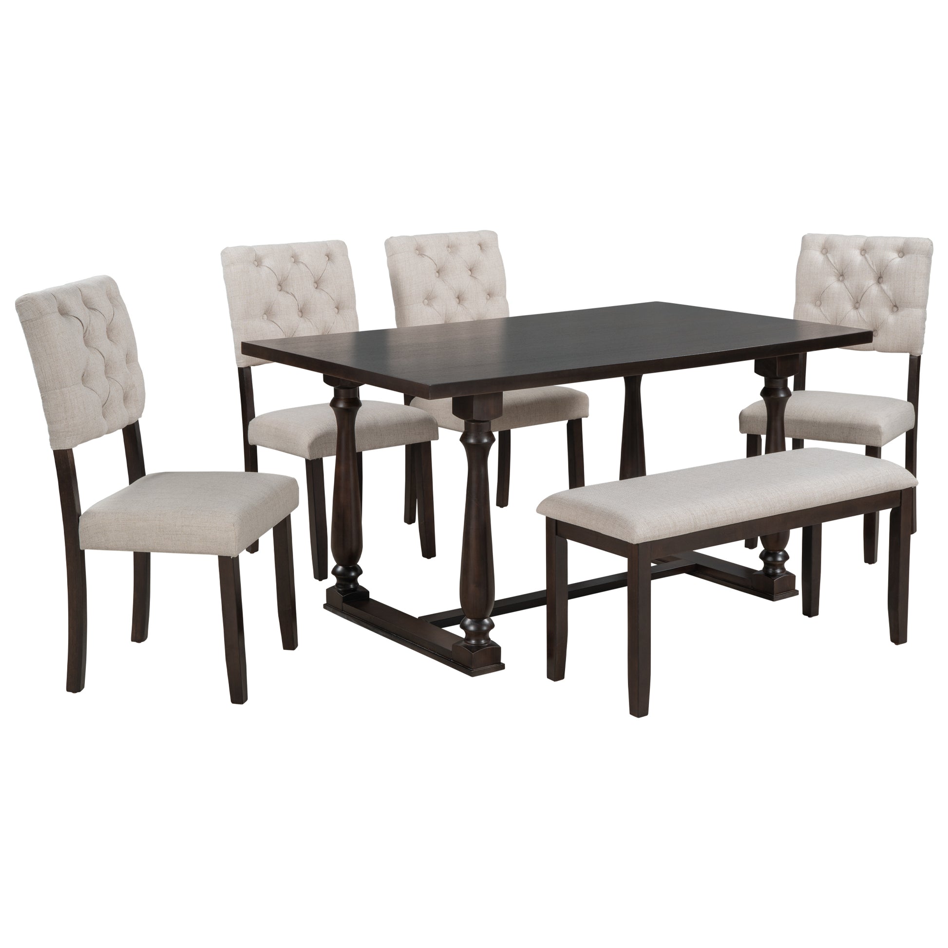 6 Piece Dining Table And Chair Set With Special Shaped Legs And Foam Covered Seat Backs&Cushions For Dining Room Espresso Espresso Solid Wood