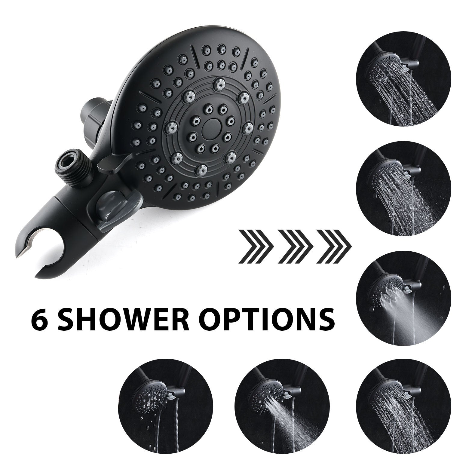 Classic High Pressure Single Handle 6 Spray Patterns Rain Shower Head With Handheld Shower Valve Included Matte Black Brass