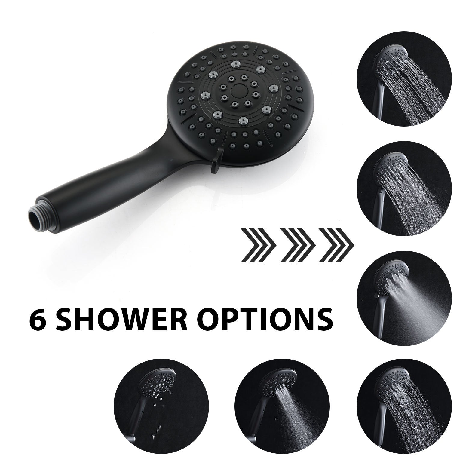 Classic High Pressure Single Handle 6 Spray Patterns Rain Shower Head With Handheld Shower Valve Included Matte Black Brass