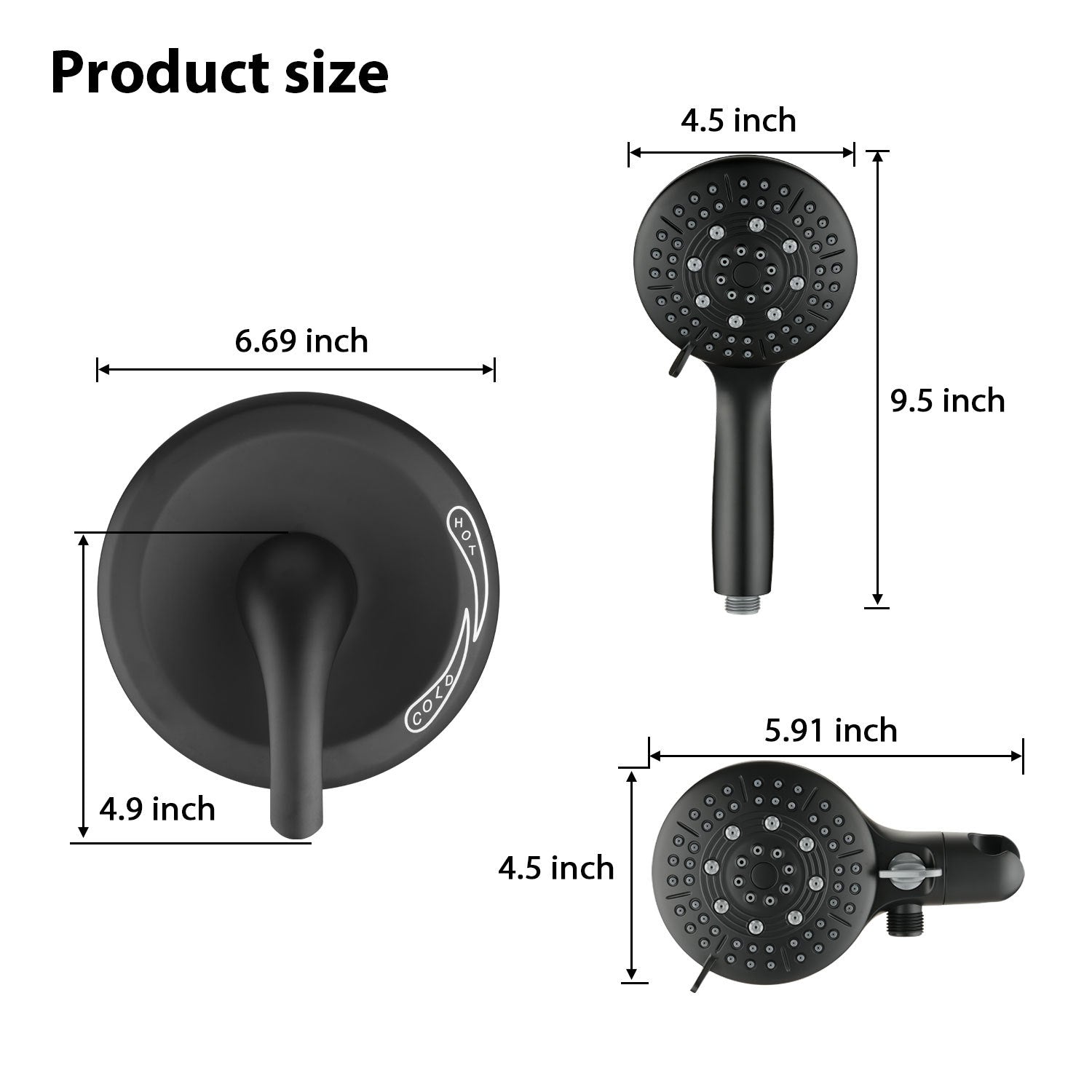 Classic High Pressure Single Handle 6 Spray Patterns Rain Shower Head With Handheld Shower Valve Included Matte Black Brass