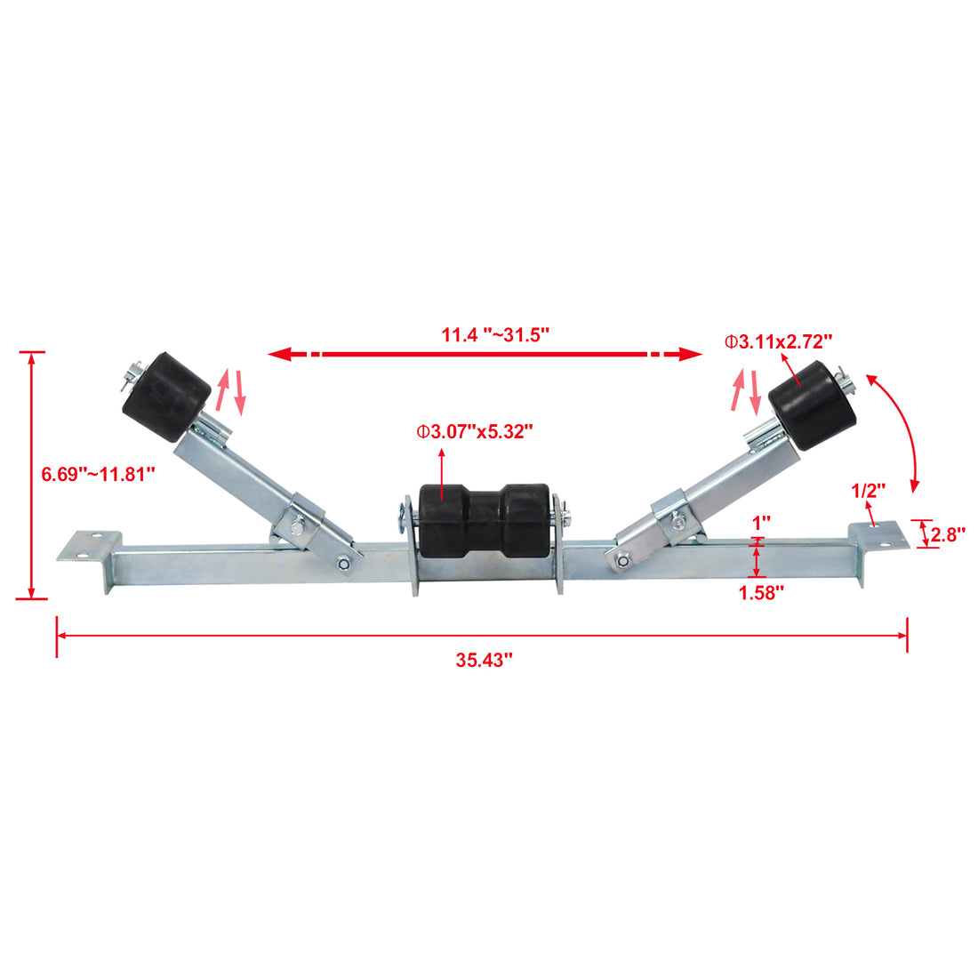 Boat Trailer Bottom Support Bracket With Keel Rollers Capacity 1102Lb Silver Steel