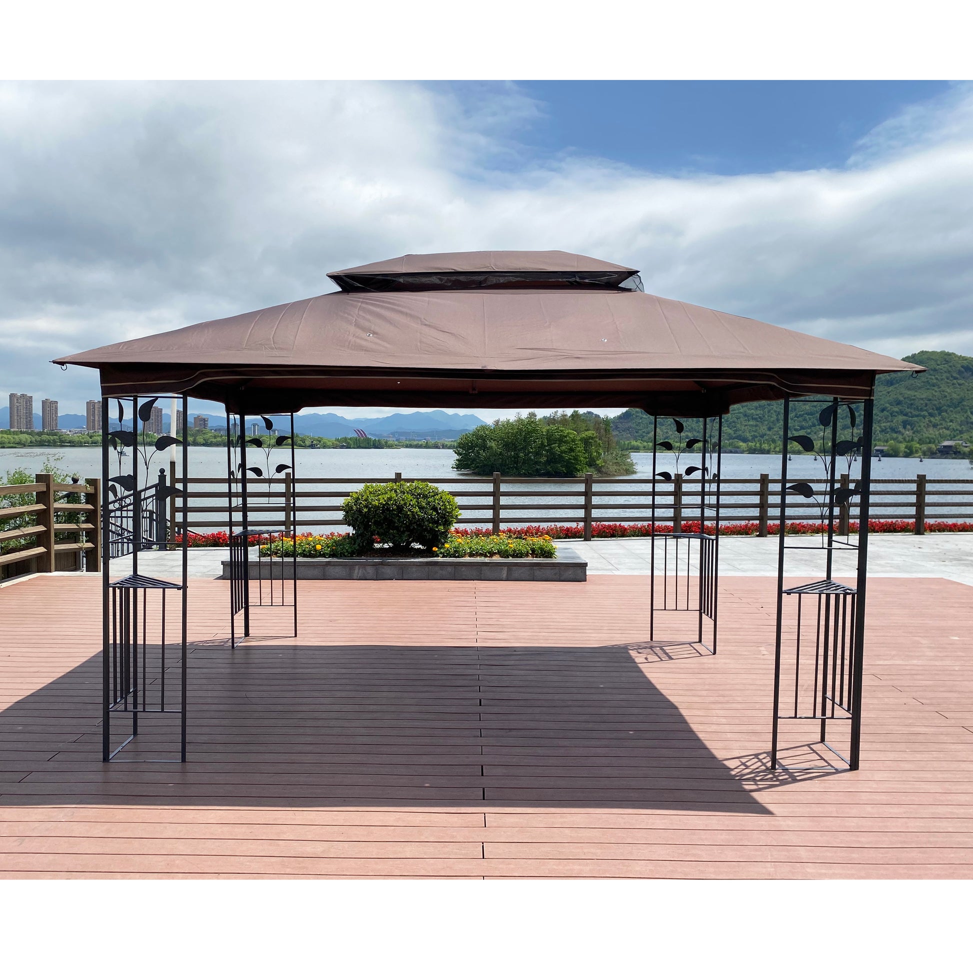 13X10 Outdoor Patio Gazebo Canopy Tent With Ventilated Double Roof And Mosquito Net Detachable Mesh Screen On All Sides ,Suitable For Lawn, Garden, Backyard And Deck,Brown Top Brown Metal