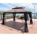 13X10 Outdoor Patio Gazebo Canopy Tent With Ventilated Double Roof And Mosquito Net Detachable Mesh Screen On All Sides ,Suitable For Lawn, Garden, Backyard And Deck,Brown Top Brown Metal