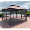 13X10 Outdoor Patio Gazebo Canopy Tent With Ventilated Double Roof And Mosquito Net Detachable Mesh Screen On All Sides ,Suitable For Lawn, Garden, Backyard And Deck,Brown Top Brown Metal