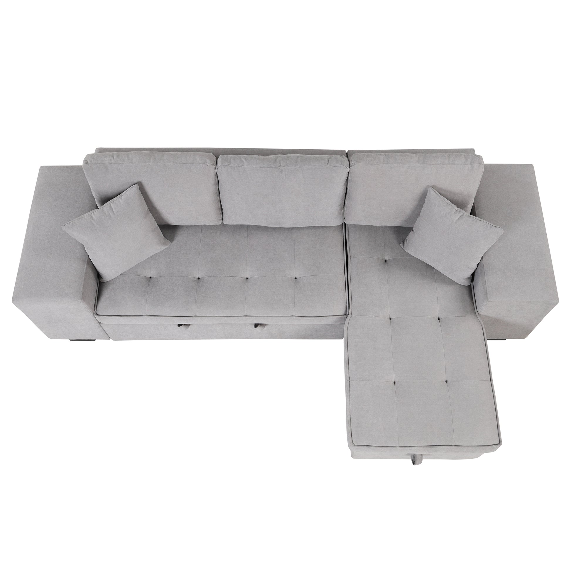 104.5" Pull Out Sleeper Sofa Reversible L Shape 3 Seat Sectional Couch With Storage Chaise And 2 Stools For Living Room Furniture Set,Gray Gray Foam Linen 3 Seat