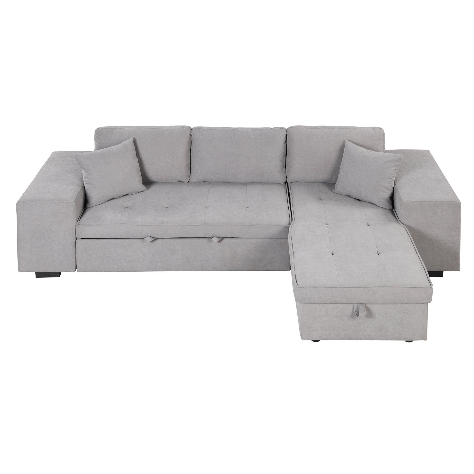 104.5" Pull Out Sleeper Sofa Reversible L Shape 3 Seat Sectional Couch With Storage Chaise And 2 Stools For Living Room Furniture Set,Gray Gray Foam Linen 3 Seat