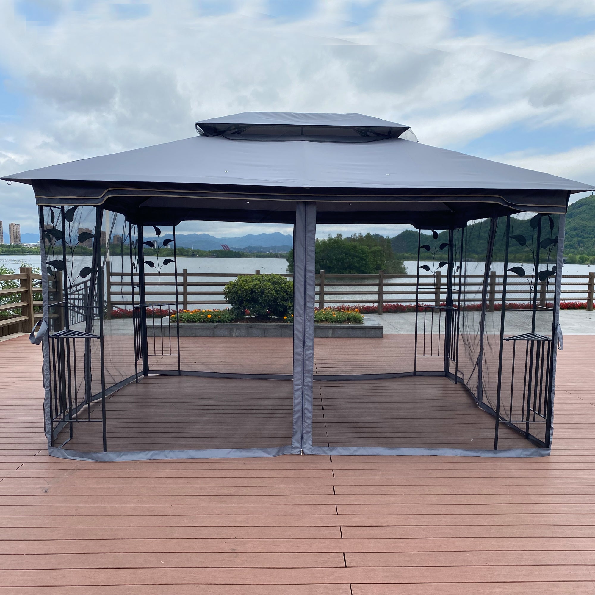 13x10 Outdoor Patio Gazebo Canopy Tent With Ventilated gray-metal