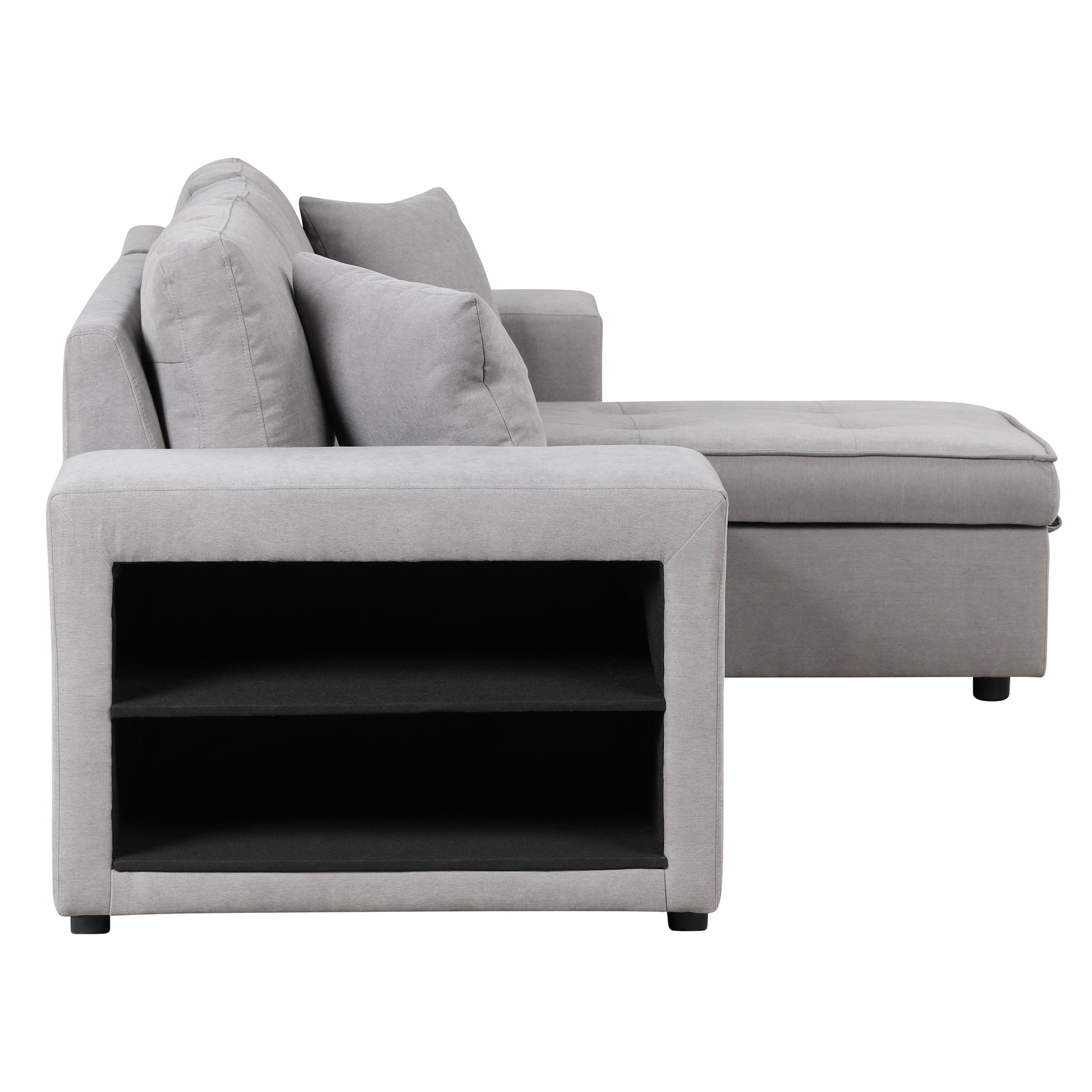 104.5" Pull Out Sleeper Sofa Reversible L Shape 3 Seat Sectional Couch With Storage Chaise And 2 Stools For Living Room Furniture Set,Gray Gray Foam Linen 3 Seat