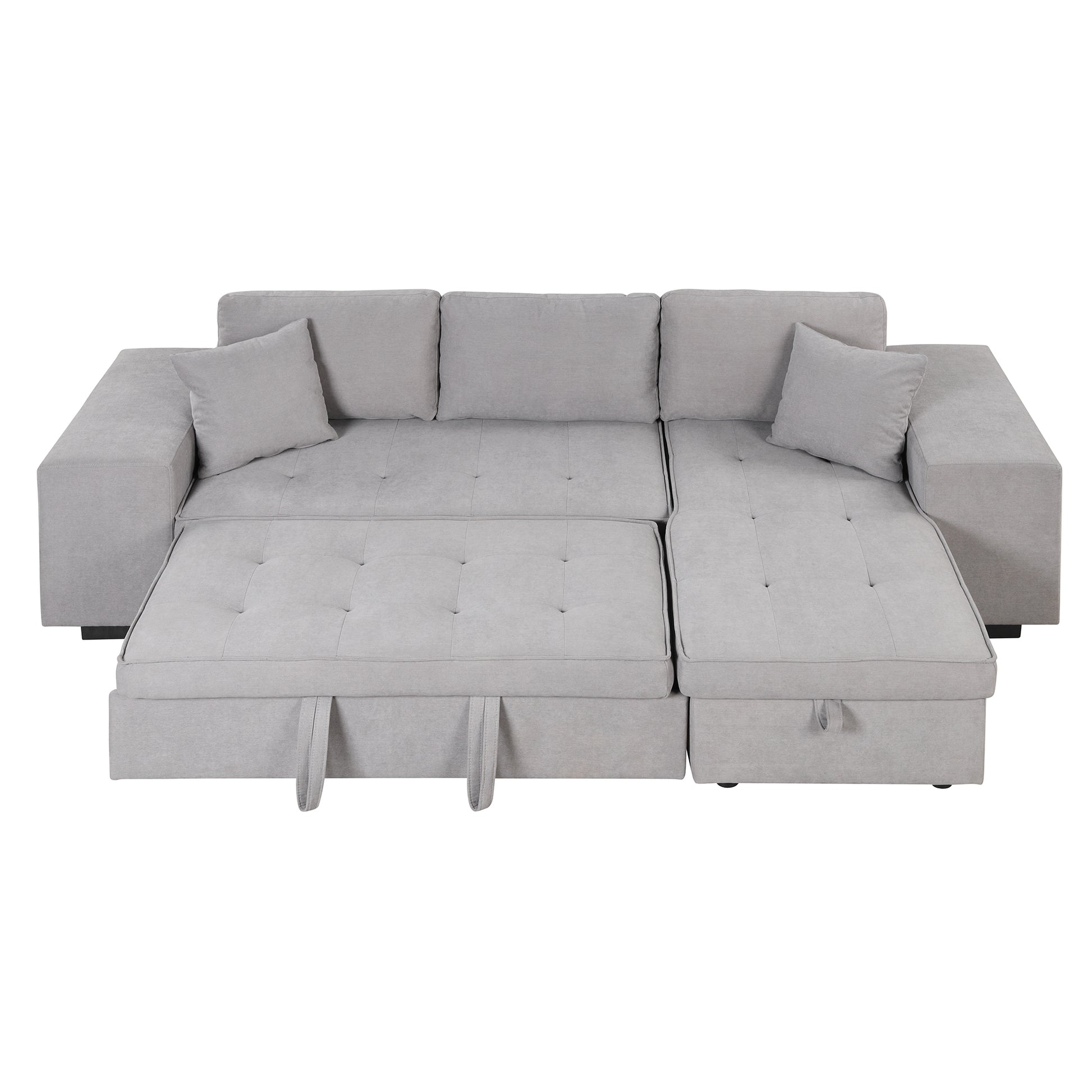 104.5" Pull Out Sleeper Sofa Reversible L Shape 3 Seat Sectional Couch With Storage Chaise And 2 Stools For Living Room Furniture Set,Gray Gray Foam Linen 3 Seat