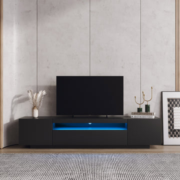 Tv Cabinet Wholesale, Black Tv Stand With Lights, Modern Led Tv Cabinet With Storage Drawers, Living Room Entertainment Center Media Black Particle Board