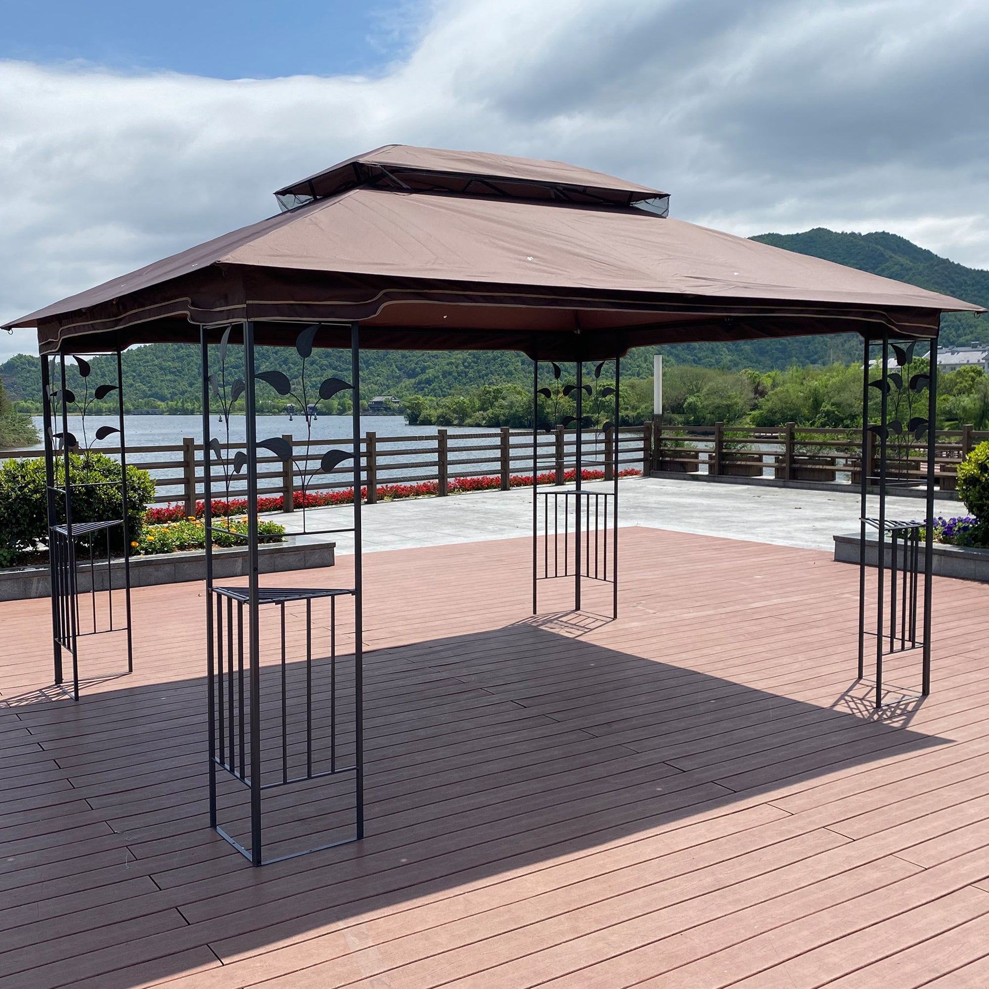 13x10 Outdoor Patio Gazebo Canopy Tent With Ventilated brown-metal