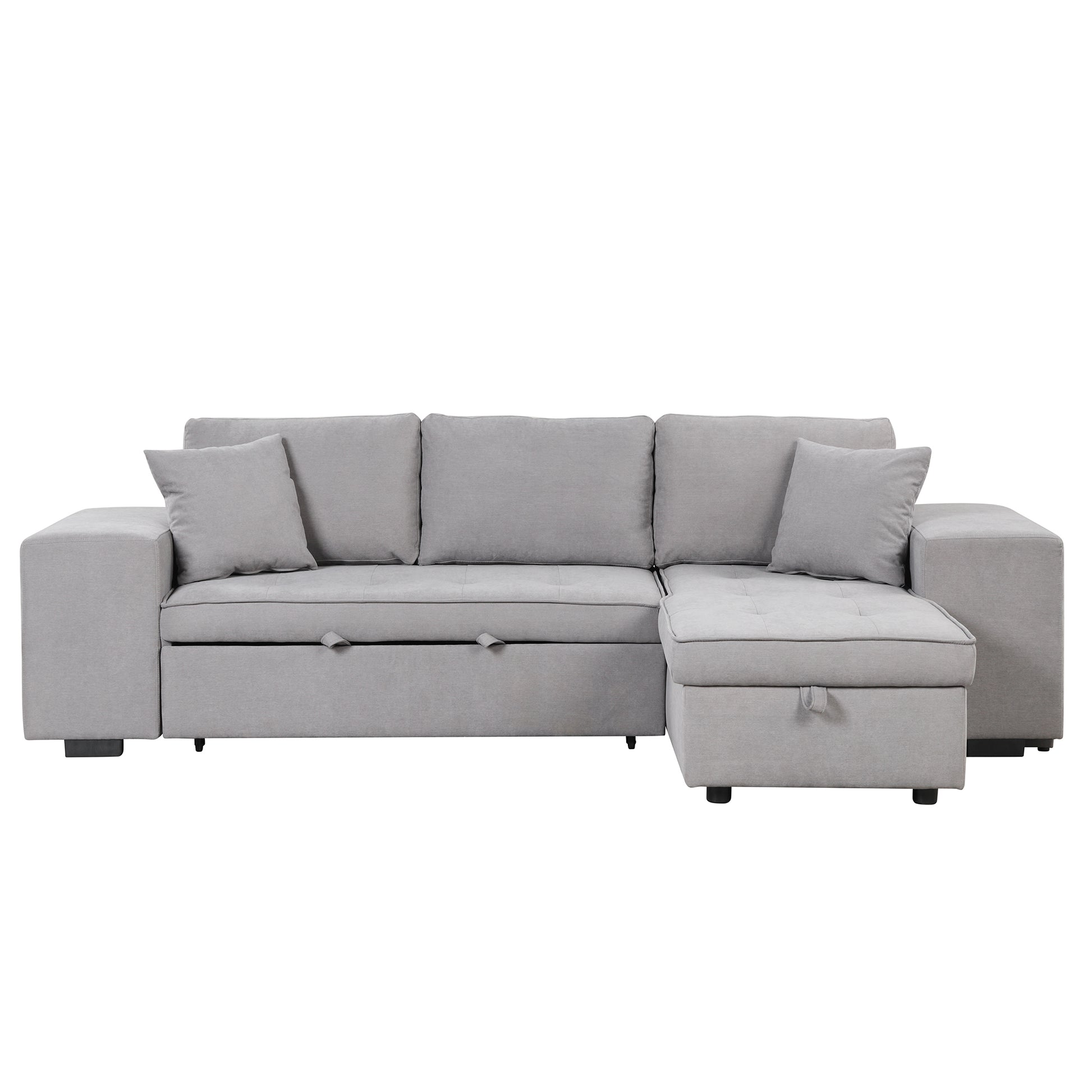 104.5" Pull Out Sleeper Sofa Reversible L Shape 3 Seat Sectional Couch With Storage Chaise And 2 Stools For Living Room Furniture Set,Gray Gray Foam Linen 3 Seat